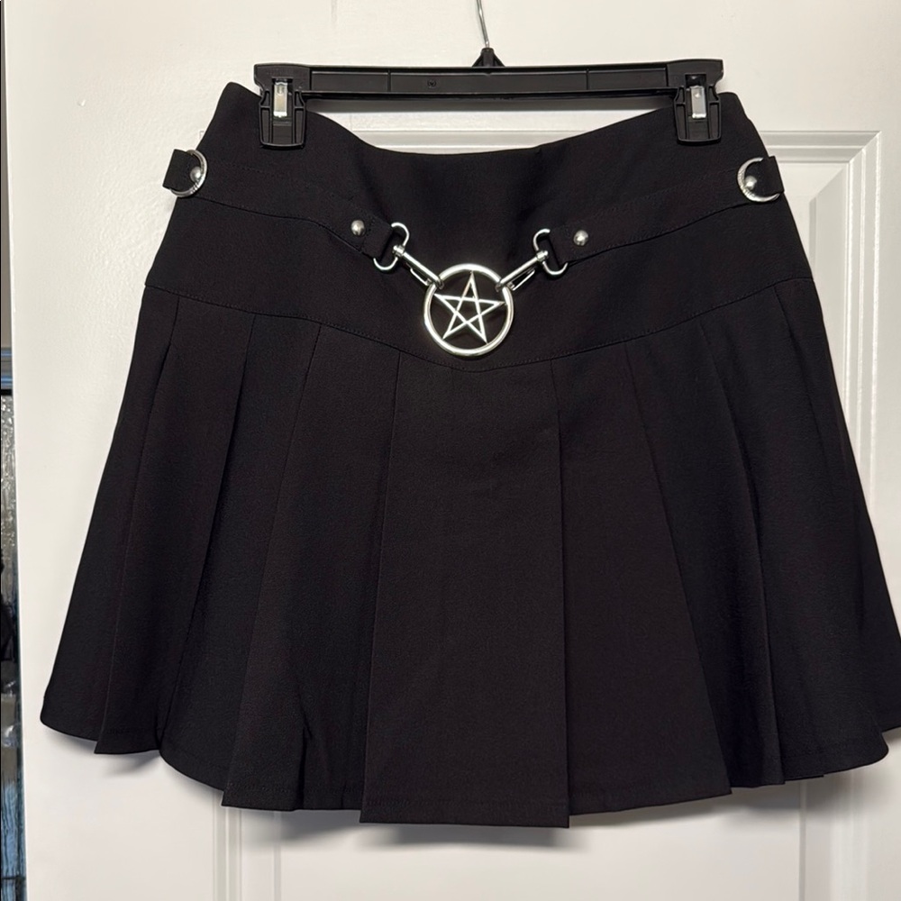 Killstar Black Skater Skirt with Pentagram Chain